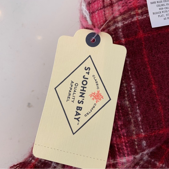 St. John's Bay Pink Multicolored Plaid  Winter / Fall   Scarf 75” x 27” NEW - Picture 4 of 7